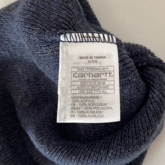 Carhartt Beanie Navy Blue Knit Winter Stocking Hat Unisex One Size Fits All - Picture 3 of 5